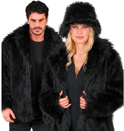 Bontjas Pluche Zwart - Maat L-XL
