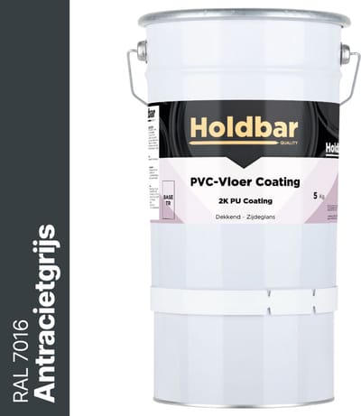 Holdbar PVC-Vloer Coating Antracietgrijs (RAL 7016) 5 Kg - Vloerverf - Alle kleuren - Hecht direct op PVC - Slijtvast - UV-bestendig - Gemakkelijk te reinigen - Beschermt PVC-Vloer - 2 Componenten Verf