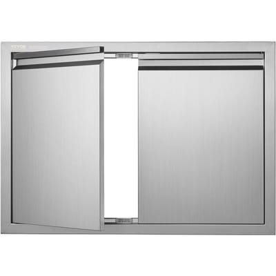 Porte d'accès pour barbecue, Double porte de cuisine extérieure 762x532 mm, Porte en acier inoxydable à encastrer, Porte verticale murale avec poignées encastrées, pour îlot de barbecue,