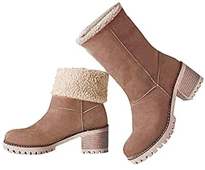 Dames snowboots van suède met gemiddelde blokhak - Kaki - Maat 36 EU