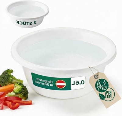 Spoelbak Kom - Kleine Wasbak - Keukenwerk - BPA-vrij - 06 L 16 cm - Wit