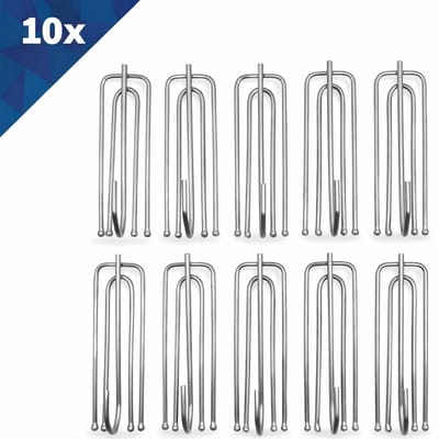 FSW-Products – 10 Stuks RVS Plooihaken – 4-Poot Longneck Kuifhaken (7 cm) – Stevige Profielkuifhaken voor Gordijnen – Inschuifbare Schelphaken – S-vormige Duplohaak voor Plooiband & Prikhaak Gordijnband - Gordijnhaken