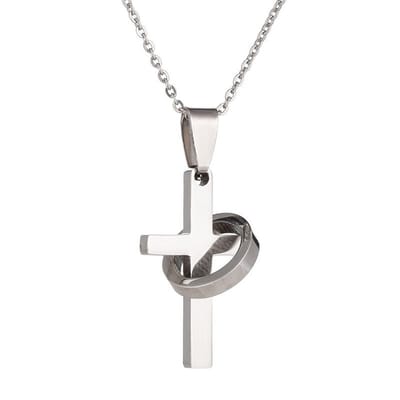 Fako Bijoux - Ketting Met Kruisje Met Ring - Stainless Steel - RVS - Staal - Zilverkleurig