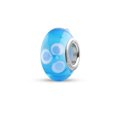 Quiges - Glazen - Kraal - Bedels - Beads Blauw met Witte Bloemen Past op alle bekende merken armband NG1999
