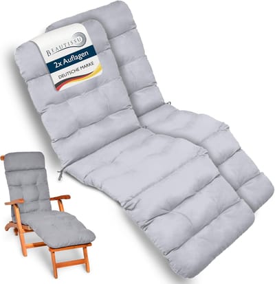 Beautissu 2x Deckchair Kussen 200x50x8 cm - Ligstoelkussen Licht Grijs - Matraskussen voor Hangmatten en tuin-/terrasstoelen - Flair DC