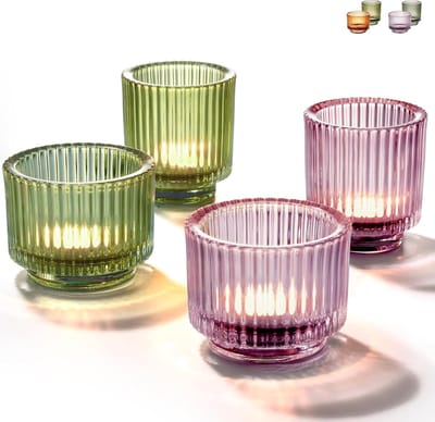Famanu - Set van 4 glazen theelichthouders, stevig glas, ideaal voor woondecoratie en bruiloft