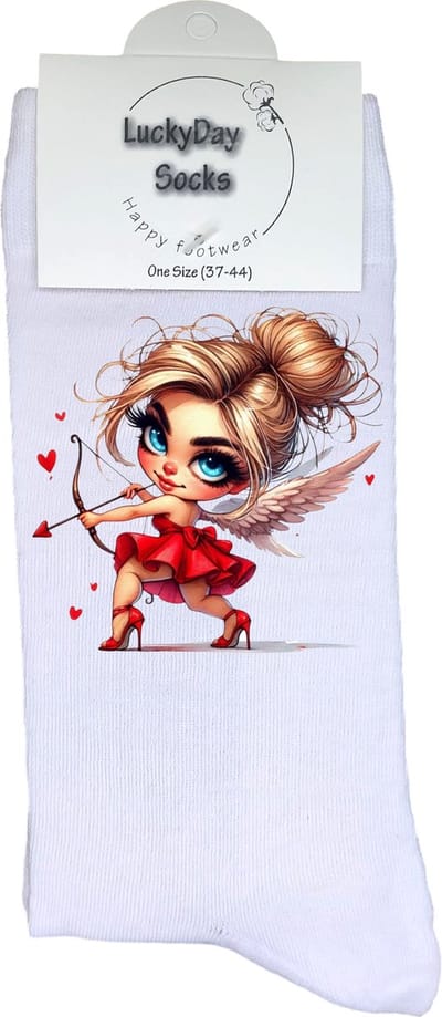 Cupido - Valentijn sokken - Grappige sokken - Leuke sokken - Hem Haar sokken - Vrolijke sokken - Sexy - Valentijn Cadeau - Vaderdag - Moederdag - Verjaardag cadeau - Hartjes - Kerst cadeau - Leuk Cadeau - Socks maken Happy - 37-44 - Verliefd