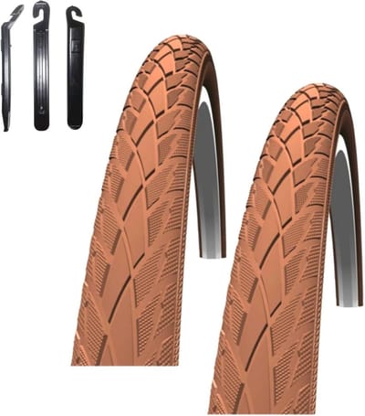 2x Fietsbanden 28 Inch Bruin Reflecterend - 42-622 (28 x 1.60) Inclusief 3 Bandenlichters
