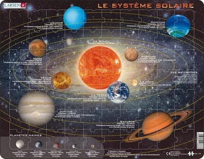 Larsen Système Solaire – Puzzle – Espace – Planètes et Astronomie – Puzzle éducatif pour enfants – 70 pièces – Fabriqué en Norvège – Pièces extra épaisses de 2,5 mm – Plateau avec bord fixe