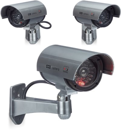 3x dummy beveiligingscamera - voor wandmontage - LED licht - zilver - nepcamera