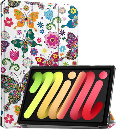 Hoes - Geschikt voor Apple iPad Mini 7 (2024) - 8.3 inch - 7e Generatie - Dun & Stevig - Trifold Bookcase - Hard Cover - Hardcover Book Case - Tablet Hoesje - Vlinders
