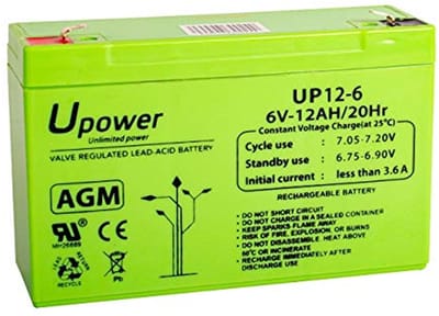 AGM-batterij 6V 12Ah - Oplaadbaar loodzuur met Faston F1 voor alarmen en meer