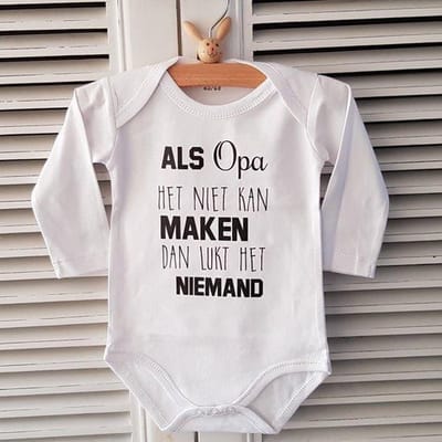 Baby Rompertje met tekst als opa het niet kan maken lukt het niemand lange mouw wit 62-68