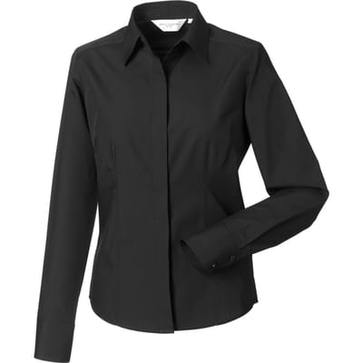 Russell Collection Dames/Dames Polycotton Slim Shirt met Lange Mouwen (Zwart)