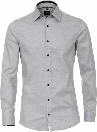 VENTI body fit overhemd - donkerblauw met wit structuur (contrast) - Strijkvriendelijk - Boordmaat: 43 (EU maat: XL)