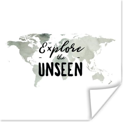 Poster 30x30 cm - Wereldkaart - Waterverf - Quote - Posters - Kamer decoratie - Wanddecoratie woonkamer - Muurdecoratie slaapkamer