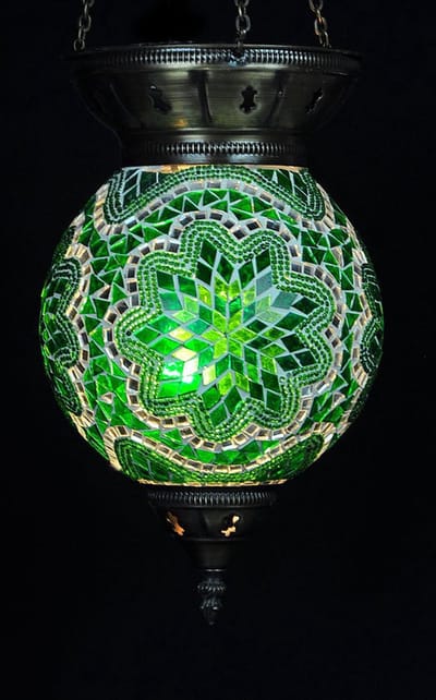 Turkse hanglamp - oosterse hanglamp groen bol 25 cm - 1 stuk - handgemaakt mozaïek glas