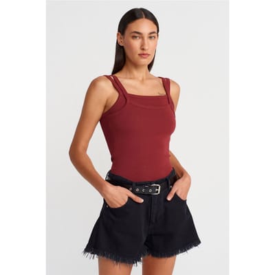 Geribbelde Mouwloze Blouse met Vierkante Halslijn