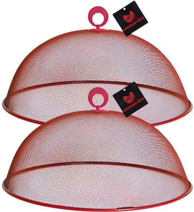 Alessandro Voedselkap - 2x - rond - 35 cm - rood- metaal - vliegenkap - tegen insecten - foodcover