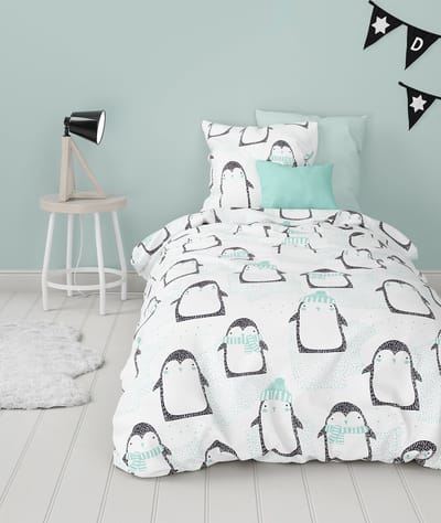Mistral Home - DEKBEDOVERTREK - flanel - 140 x 200 cm + 65 x 65 cm - eenpersoons - tekening - muntgroen - Voor kinderen