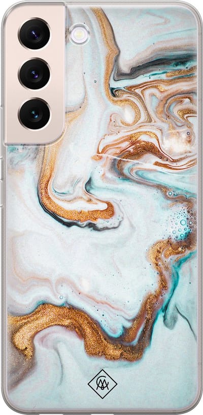 Casimoda® hoesje - Geschikt voor Samsung S22 Plus - Marmer Blauw Goud - Backcover - Siliconen/TPU - Blauw