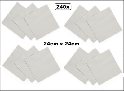 240x Servetten zilver 24cm x 24cm - 3 laags - Cocktail servet diner eten knoeien restaurant BBQ thema feest verjaardag feest WK