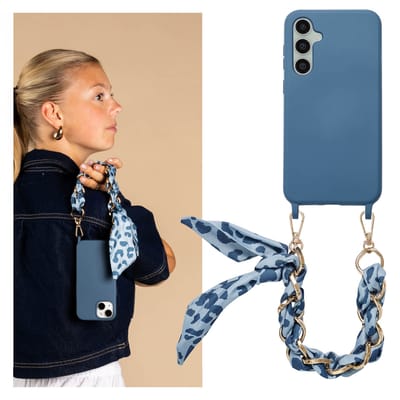 Selencia Hoesje - Geschikt voor Samsung Galaxy S23 FE - Backcover met luxe polskoord - Blauw