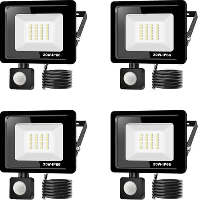 Set van 4 LED Buitenlamp met Bewegingssensor - 20W Koel Wit Licht - IP66 Waterdicht
