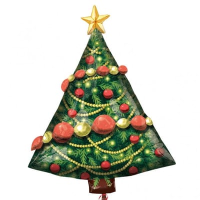Kerstboom van folieballonnen met aparte slinger van kerstballen 61x81cm