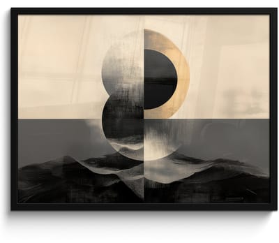 Poster in lijst - Fotolijst 70x50 cm - Posters - Cirkels - Schaduw - Abstract - Posterlijst zwart - Decoratie - Wanddecoratie woonkamer - Muurdecoratie slaapkamer