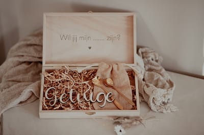 BolleToet - XL houten kistje hartje - Wil je mijn getuige zijn + 2 lepeltjes - getuige vragen - wedding - bruiloft