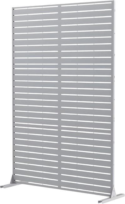 Metalen Privacyscherm 183 cm - Voor Balkon, Terras & Binnen - Vrijstaand Decoratief Tuinscherm / Kamerdeler met Standaard - Wit-Louvered