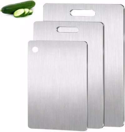 Verte Snijplank - 3-Delige Titanium Snijplank - 304 Roestvrijstalen Snijplank - Titanium Snijplank - Premium Titanium Snijplanken voor in de Keuken - Buiten - Kamperen - Wandelen - 29 x 20 CM - 34 x 23 CM - 39 x 28 CM - Zilver