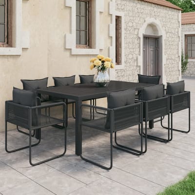 vidaXL - 9-delige - Tuinset - PVC-rattan - zwart