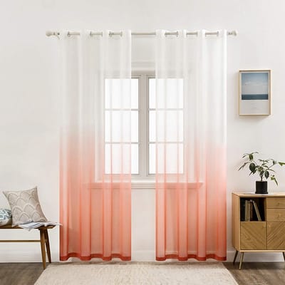Omgoods - Transparante Voile Gordijnen met Kleurverloop - Set van 2, 145 x 140 cm, Wit en Oranje