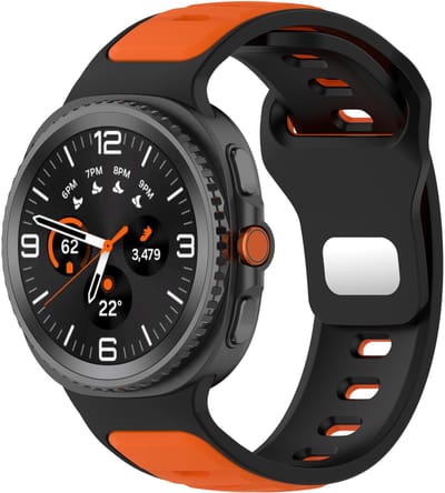 Stravo Twee-kleurig siliconen horlogebandje – Geschikt voor Samsung Galaxy Watch 9 (40/44mm) / Watch 8 (40/44mm) / 8 Classic (46mm) – Outdoor Siliconen Sport bandje – Zwart/oranje