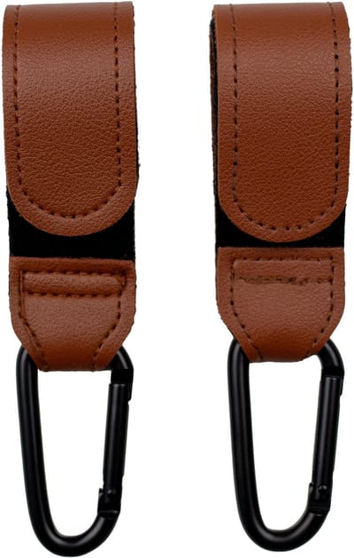 Honeybears – Kinderwagen tassenhaken – Tassenhanger - Leren haakjes voor tassen – Buggy haakjes – Set van 2 - Bruin