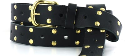 Leren Riem met studs | 3cm breed | Riemmaat: 115cm (totale lengte: 130cm) | 100% echt leer | Kleur: zwart | Nikkelvrije gesp