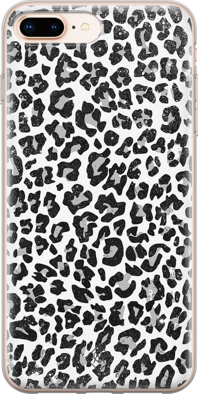 Casimoda® hoesje - Geschikt voor iPhone 8 Plus - Luipaard Grijs - Siliconen/TPU telefoonhoesje - Backcover - Luipaardprint - Grijs