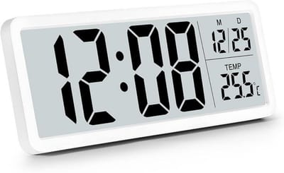 GELLDG Digitale Wandklok - Wandklok met Temperatuurweergave - 20x8x2cm - Batterijgevoed, Stil Mechanisme - Geschikt voor Woonkamer, Slaapkamer, Kantoor en Garage - Kunststof - Grote Cijfers, 12/24-uurs Weergave