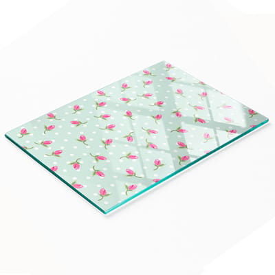 Serveerplank van gehard glas met rozenmotief, 80x52 cm