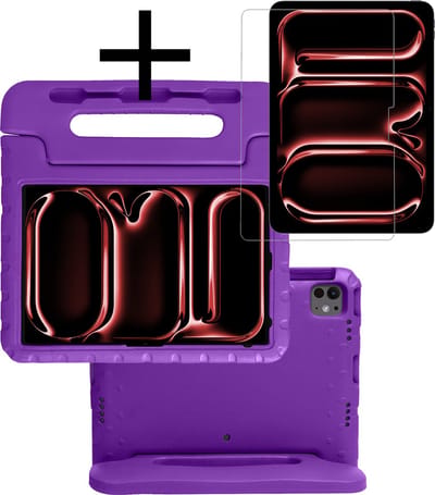 Hoes - Geschikt voor Apple iPad Pro (2024/2025) - 13 inch - Met Screenprotector - Kinderhoes Shockproof Bumper - Kidsproof Case - Tablet Hoesje - Kinder Cover - Paars