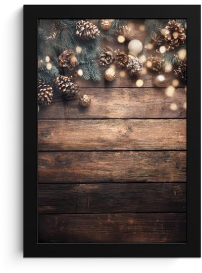 Poster in lijst - Fotolijst 20x30 cm - Posters - Kerstdecoratie - Houten - Dennenappel - Bruin - Posterlijst zwart - Decoratie - Wanddecoratie woonkamer - Muurdecoratie slaapkamer - Kerstversiering - Kerstdecoratie voor binnen - Kerstmis