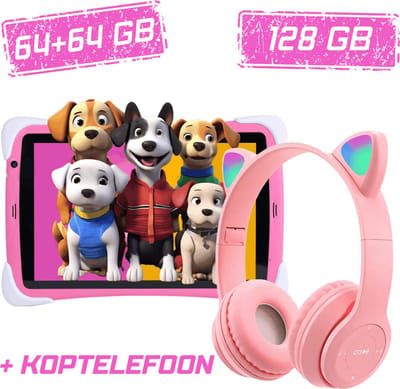 Balou ChildTab XL Kindertablet 10.1 inch met bluetooth koptelefoon - Roze of Blauw - 128GB (64GB+64GB) + 4GB RAM - Inclusief Gratis Screenprotector en 64GB SD-kaart - Ouderlijk Toezicht & Lange Batterijduur
