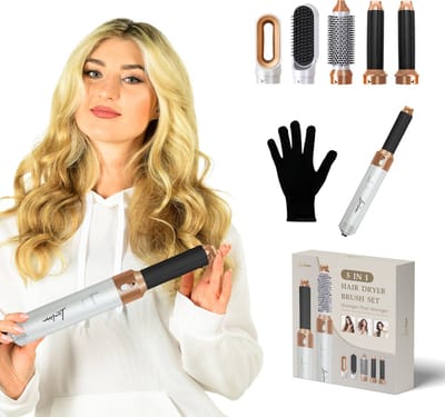 Livaliora® 5-in-1 Föhnborstel - Hairwrap - Airstyler - Multistyler - Krultang - Krulborstel - Fohnborstel roterend - Haardroger met Borstel - Hairstyler - Stijlborstel - White/Gold edition - Thermal Brush