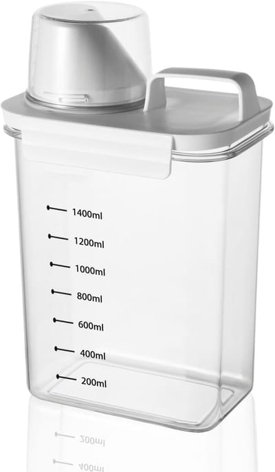 Famanu – Luchtdichte opbergdoos met maatbeker, 1800 ml multifunctionele container voor wasmiddel en droogvoer