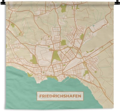 Wandkleed - Wanddoek - Friedrichshafen - Kaart - Stadskaart - Vintage - Plattegrond - 180x180 cm - Wandtapijt