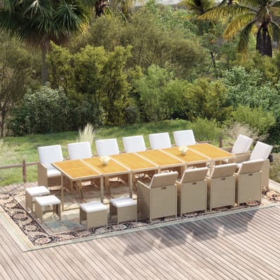 vidaXL - 17-delige - Tuinset - met - kussens - poly - rattan - beige