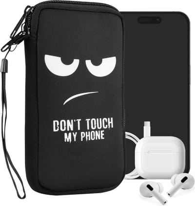 kwmobile hoesje voor smartphones XXL - 7" - hoes van Neopreen - Don't Touch My Phone design - wit / zwart - binnenmaat 17,7 x 8,5 cm
