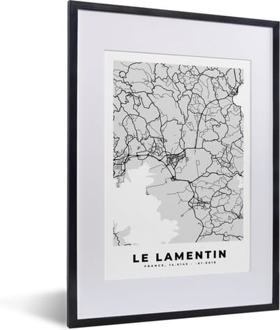 Fotolijst incl. Poster - Plattegrond – Le Lamentin – Stadskaart – Kaart – Frankrijk - 30x40 cm - Posterlijst
